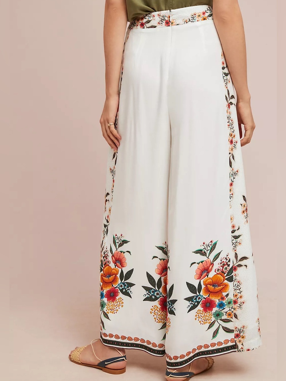 Farm Rio Melila Floral Flared Pants Wide Leg Ivory Multicolor Size Small - Picture 4 of 12